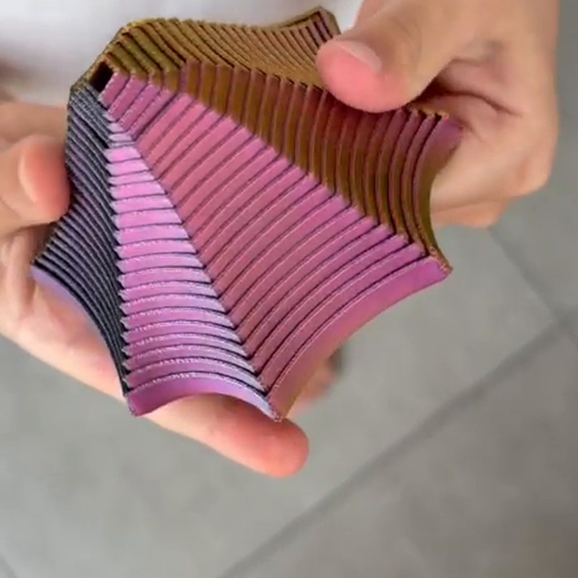 A Focus Spiral seen edge on, showing the printed layers and its depth